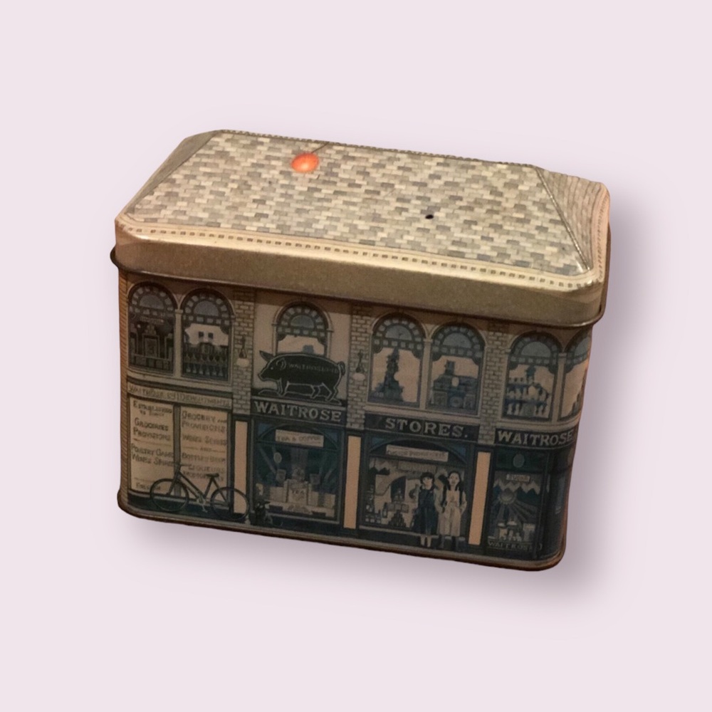 Vintage 1985 Waitrose Stores Metal Tin English Tea/Biscuit Collectible Container